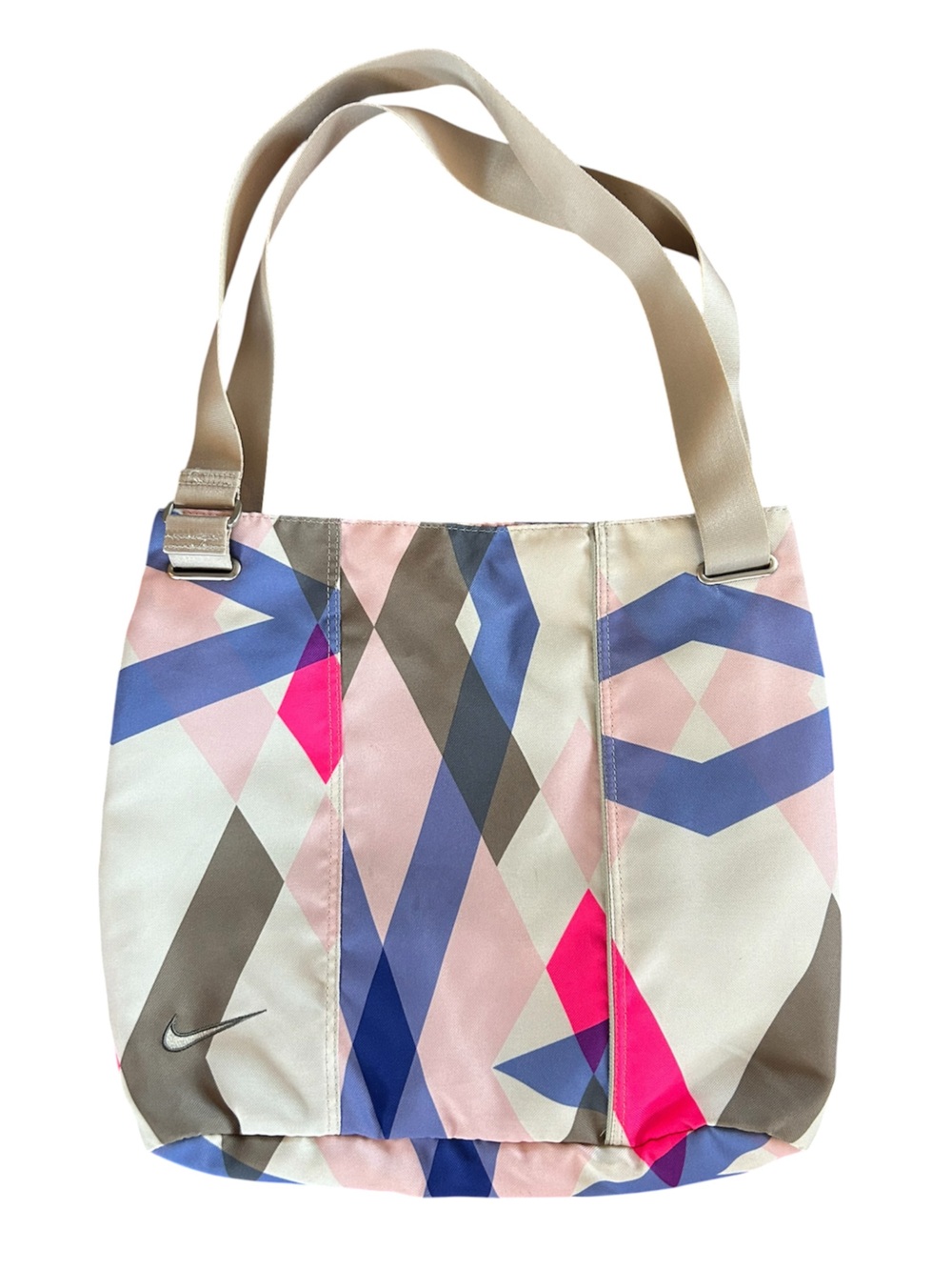 Nike | Women’s White/Pink/Multi Geometric Pattern Canvas Shoulder Tote Bag OS